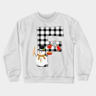 BW Buffalo Checks Pattern Monogram F | Snowman Crewneck Sweatshirt